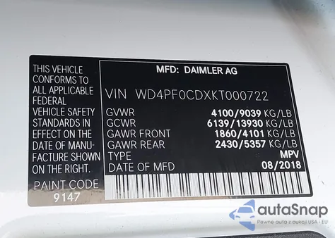 2019 Mercedes-Benz Sprinter 2500 High Roof V6/Standard Roof V6 z USA, uszkodzony, nr VIN WD4PF0CDXKT000722
